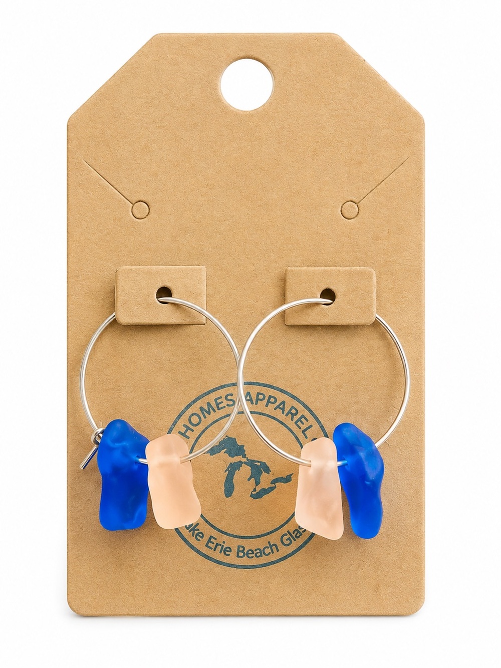 Beach Glass Hoop Earrings — Blue and Peach Accents